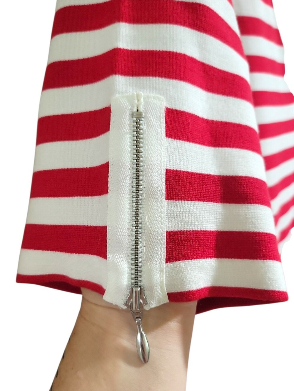 Banana Republic Striped Nautical Ponte Knit V-Neck Mini Dress Size 16 Zippers - Picture 5 of 10
